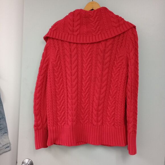 Vintage Women's Lands End Chunky Cable Knit Button Up Red XL 18-20 Y2K Fisherman - Picture 3 of 9